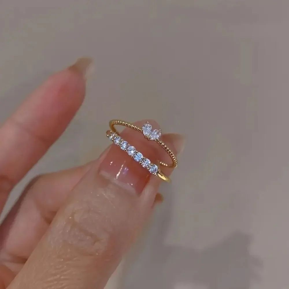✨️ 18k gold Plated Love Heart Open Ring 2pcs/Set Personality Design Ring